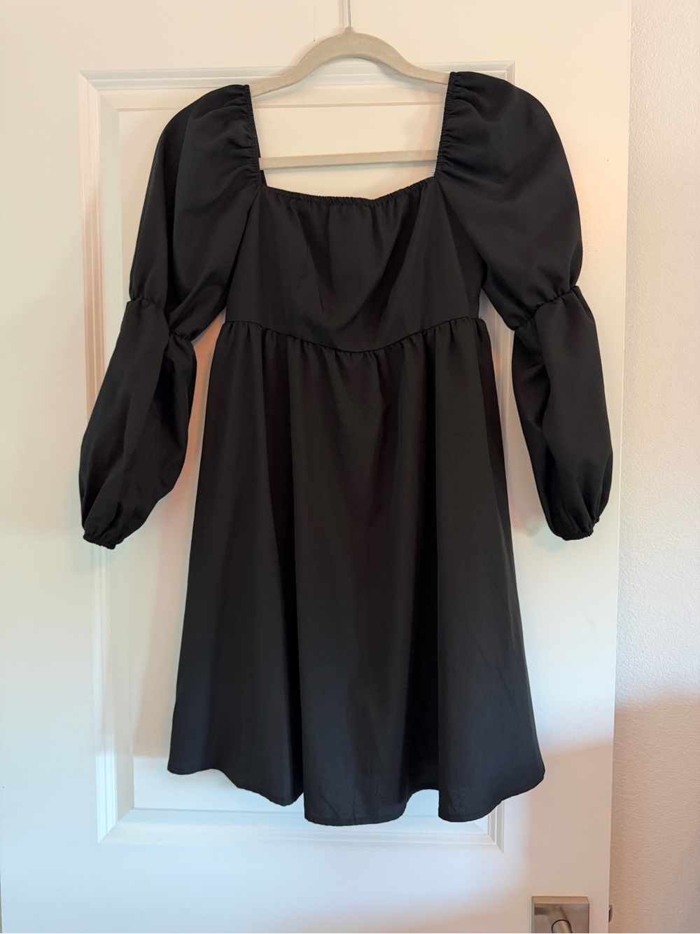 Black Puff Sleeve Square Neck Mini Dress